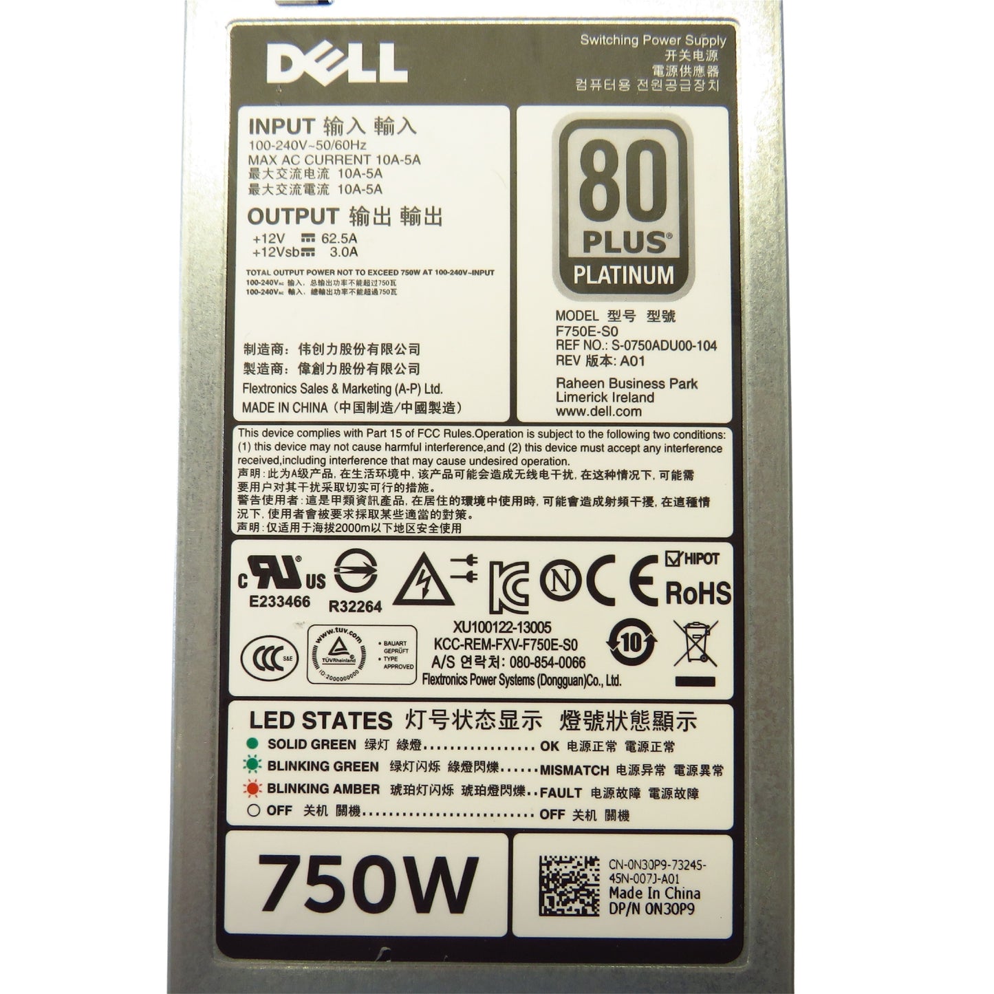 Dell N30P9 750W R520 R620 R720 PowerEdge Server Power Supply (Refurbished)