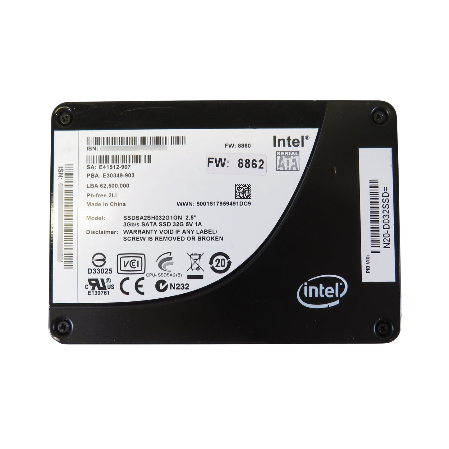Cisco N20-D032SSD 32GB 2.5" SATA 3Gbps Solid State Drive (Refurbished)
