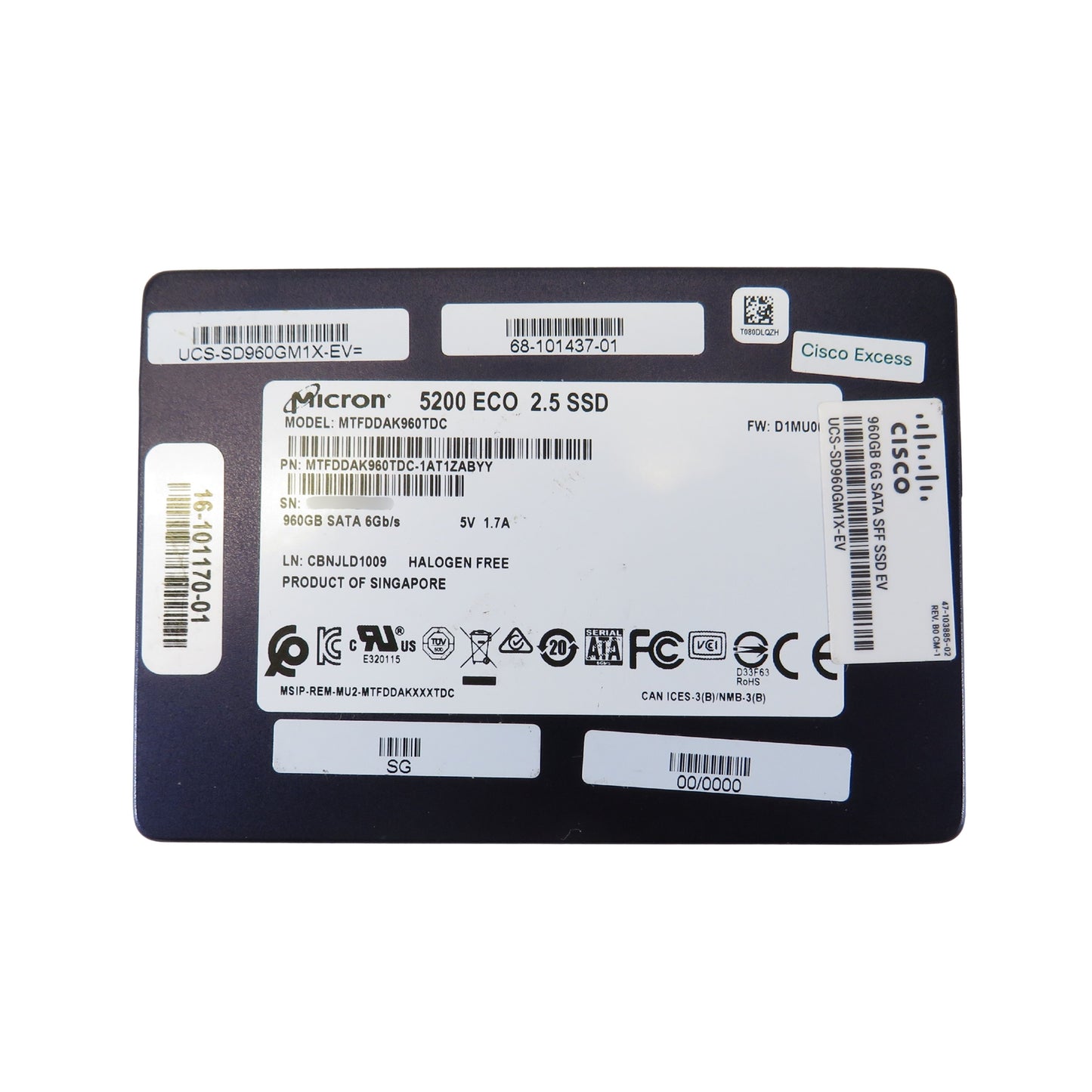 Cisco UCS-SD960GM1X-EV 960GB 2.5" SATA 6Gbps Solid State Drive (Refurbished)