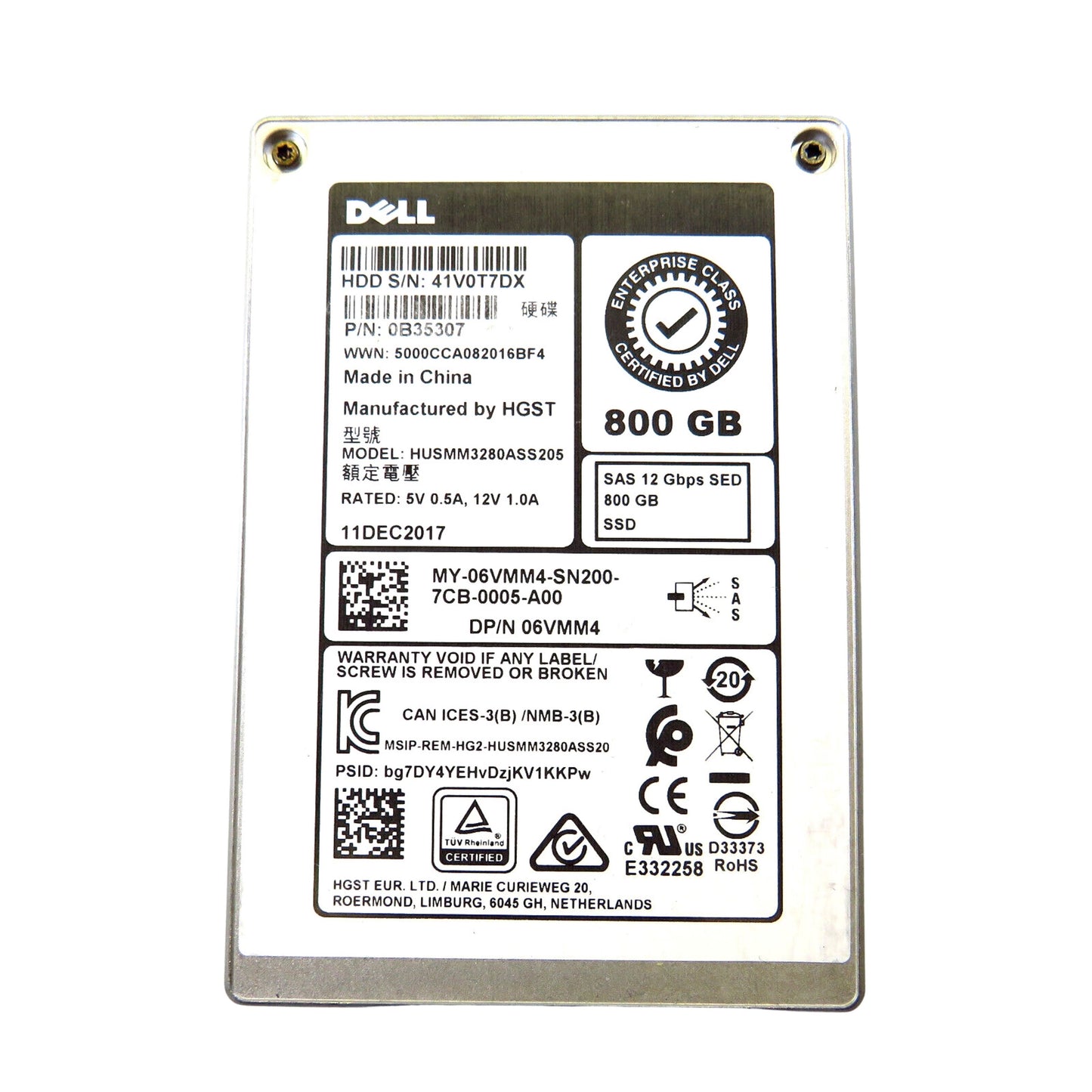 Dell 6VMM4 800GB 2.5" SAS 12Gbps WI MLC SED SSD Solid State Drive (Refurbished)