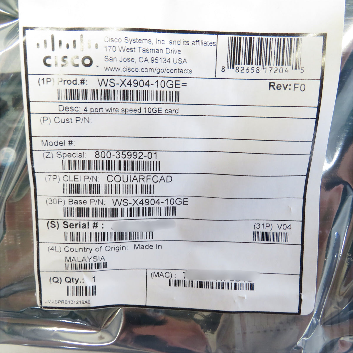 Cisco WS-X4904-10GE Catalyst 4900M 4 Port X2 10GE Card (New Open Box)