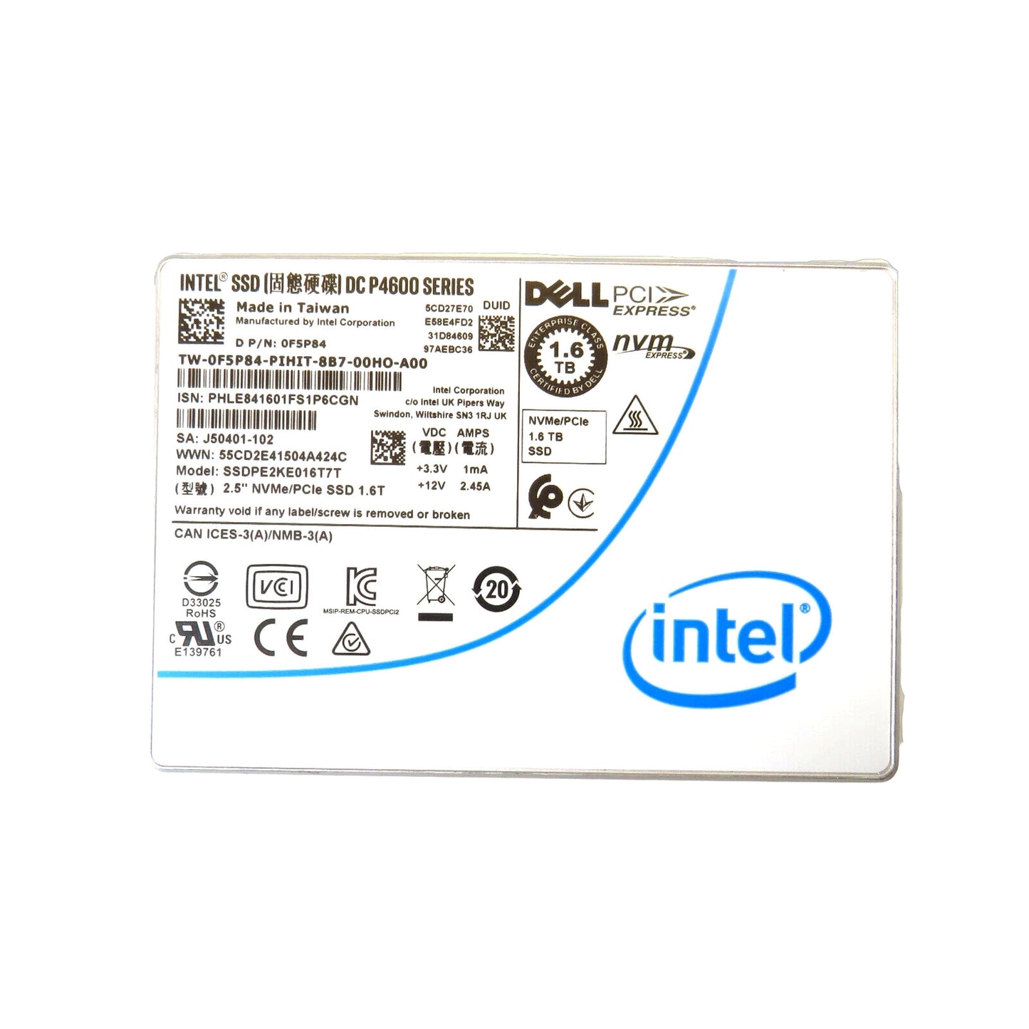 Dell F5P84 DC P4600 1.6TB 2.5" NVMe/PCIe SSD Solid State Drive (Refurbished)