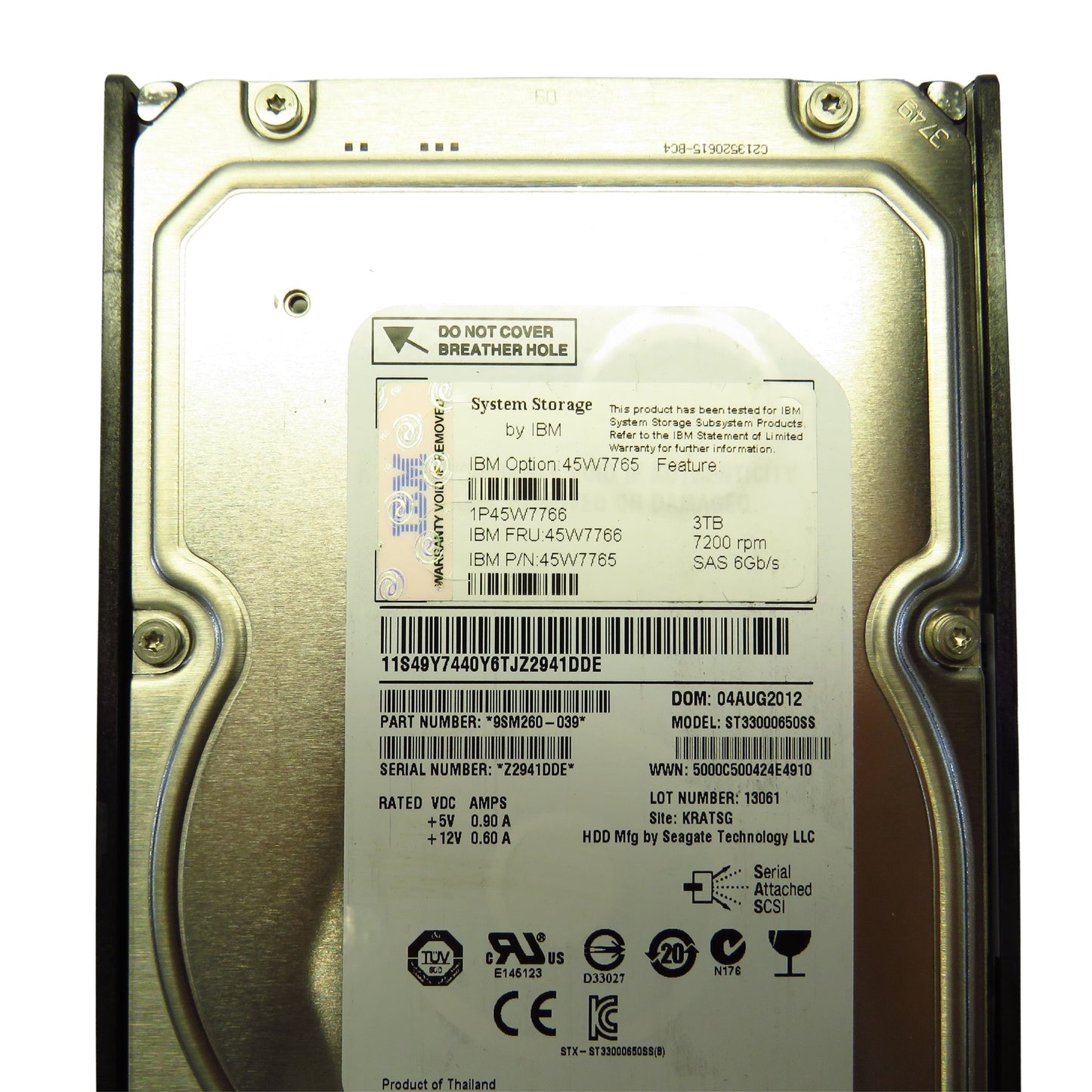IBM 45W7765 45W7766 3TB 7.2K RPM 3.5" SAS 6Gbps HDD Hard Drive (Refurbished)