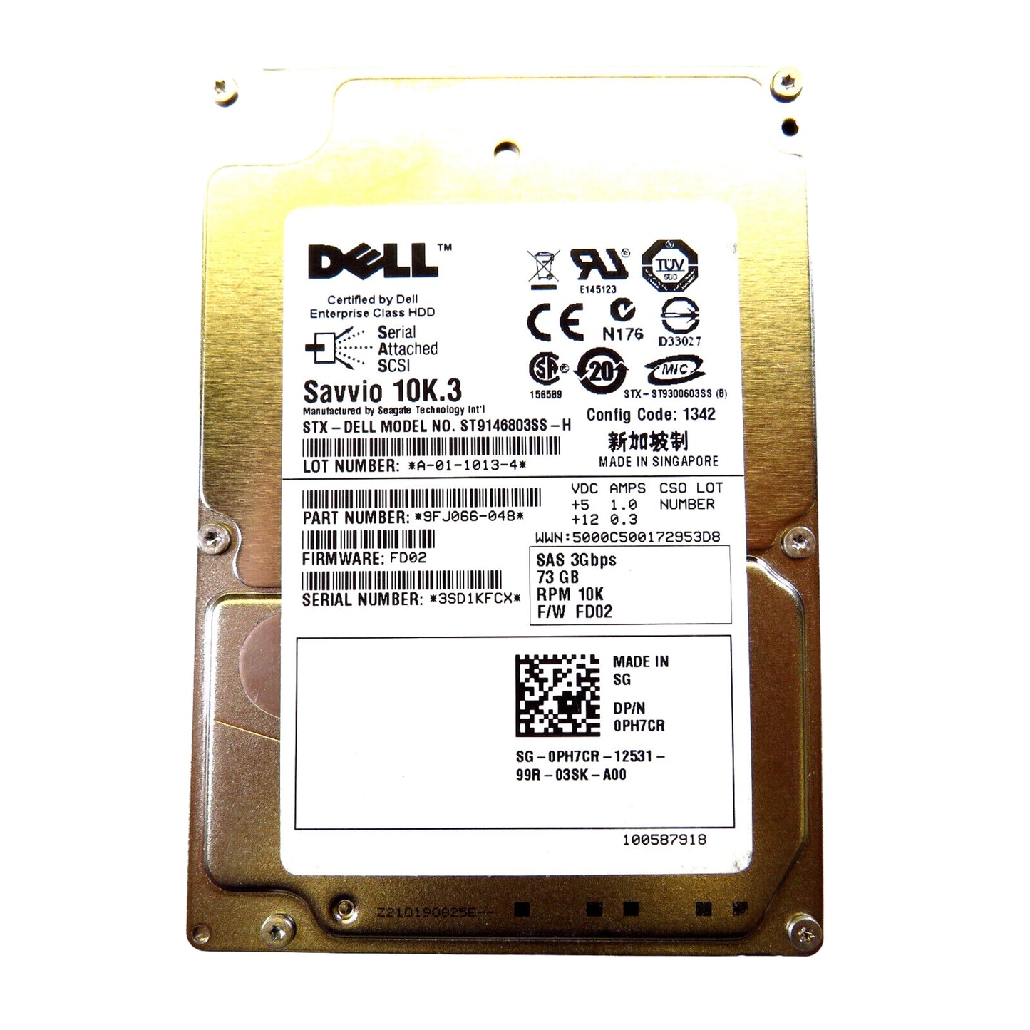 Dell PH7CR 2.5" 73GB 10000RPM SAS 6Gb/s Hard Disk Drive (HDD), Silver (Refurbished)