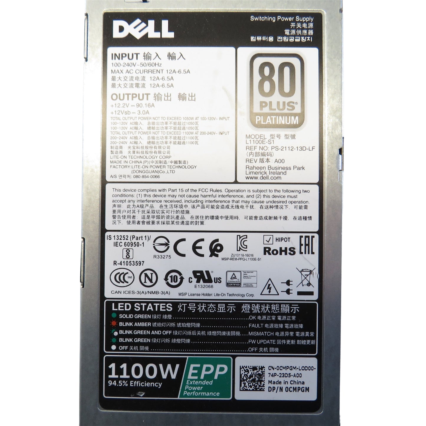 Dell CMPGM 1100W PowerEdge T430 R630 R730 Server Power Supply (Refurbished)