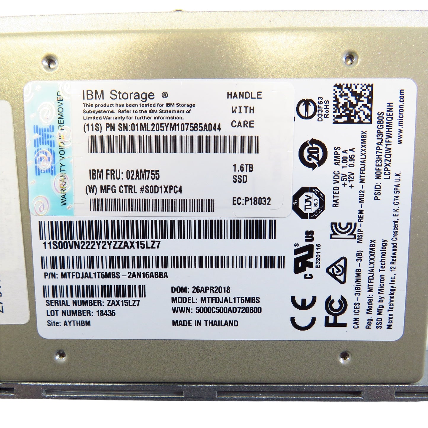 IBM 02AM755 V1G1 1.6TB 2.5" SAS 12Gbps SSD Solid State Drive (Refurbished)