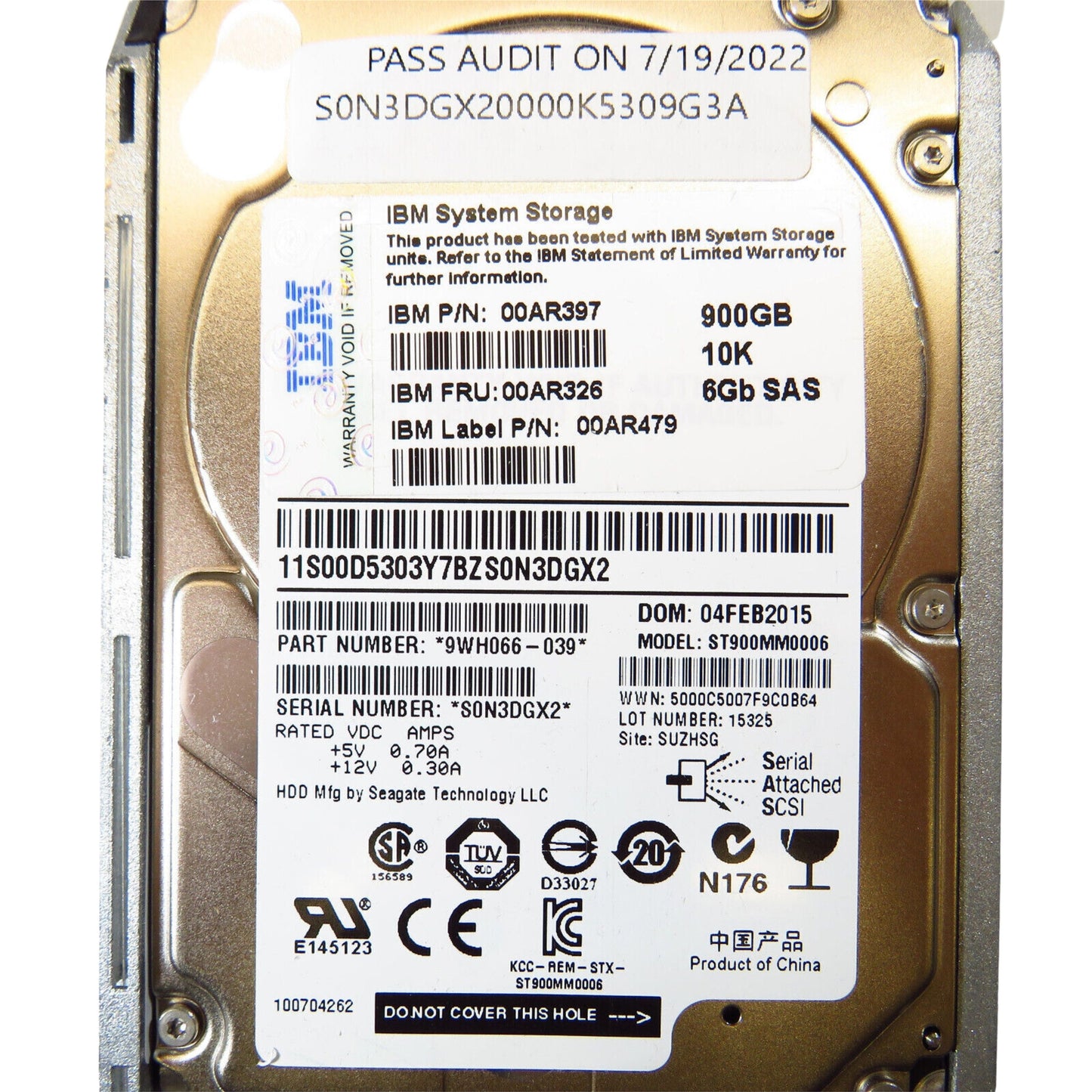 IBM 00AR326 2.5" 900GB 10000RPM SAS 6Gb/s Hard Disk Drive (HDD), Silver (Refurbished)