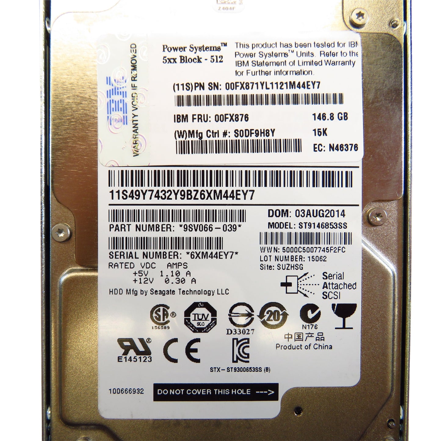 IBM 00FX876 00FX871 146GB 15K RPM 2.5" SAS 6Gbps HDD Hard Drive (Refurbished)