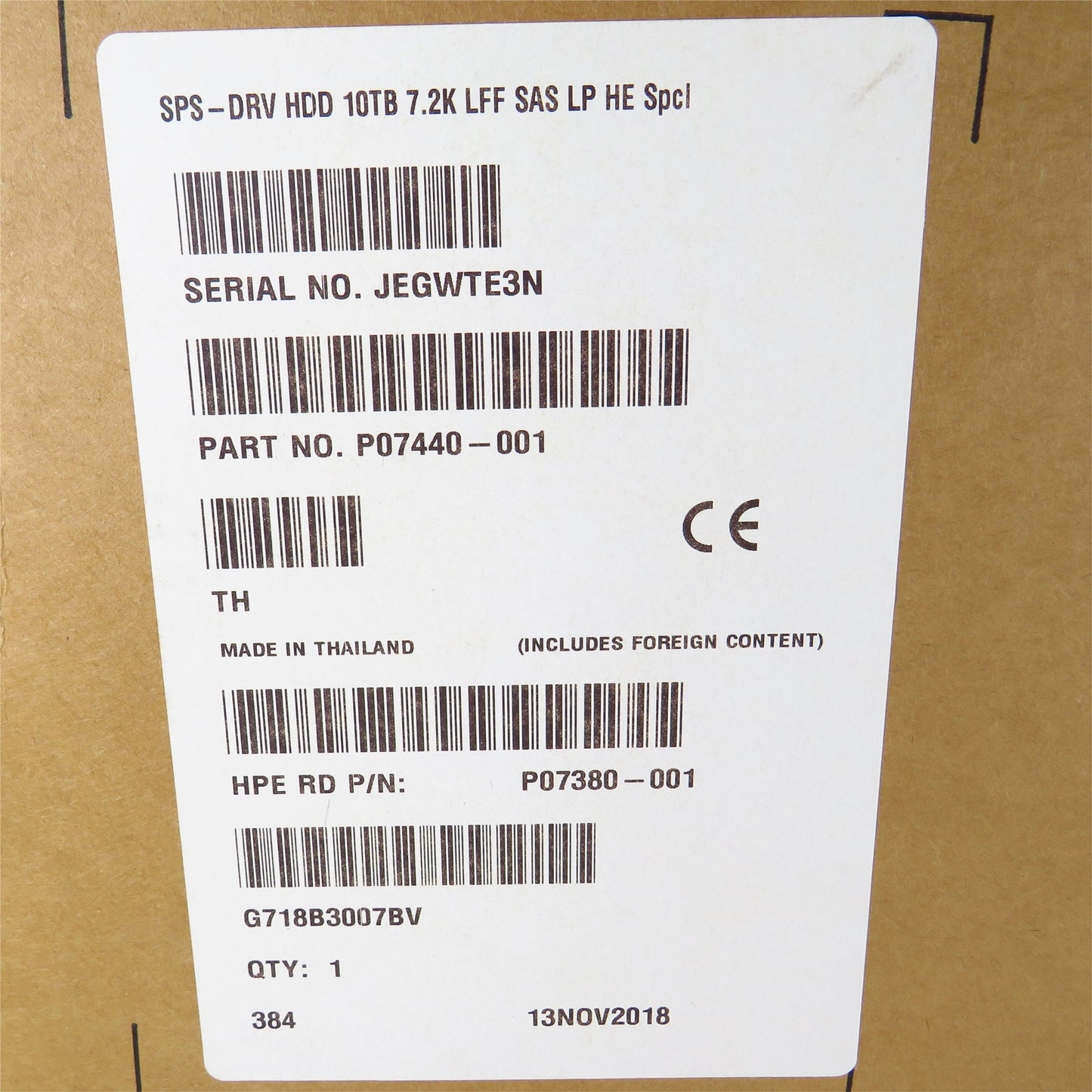 HP P07440-001 10TB 7.2K RPM 3.5" SAS 12Gbps LP HE 512E Spcl HDD Hard Drive