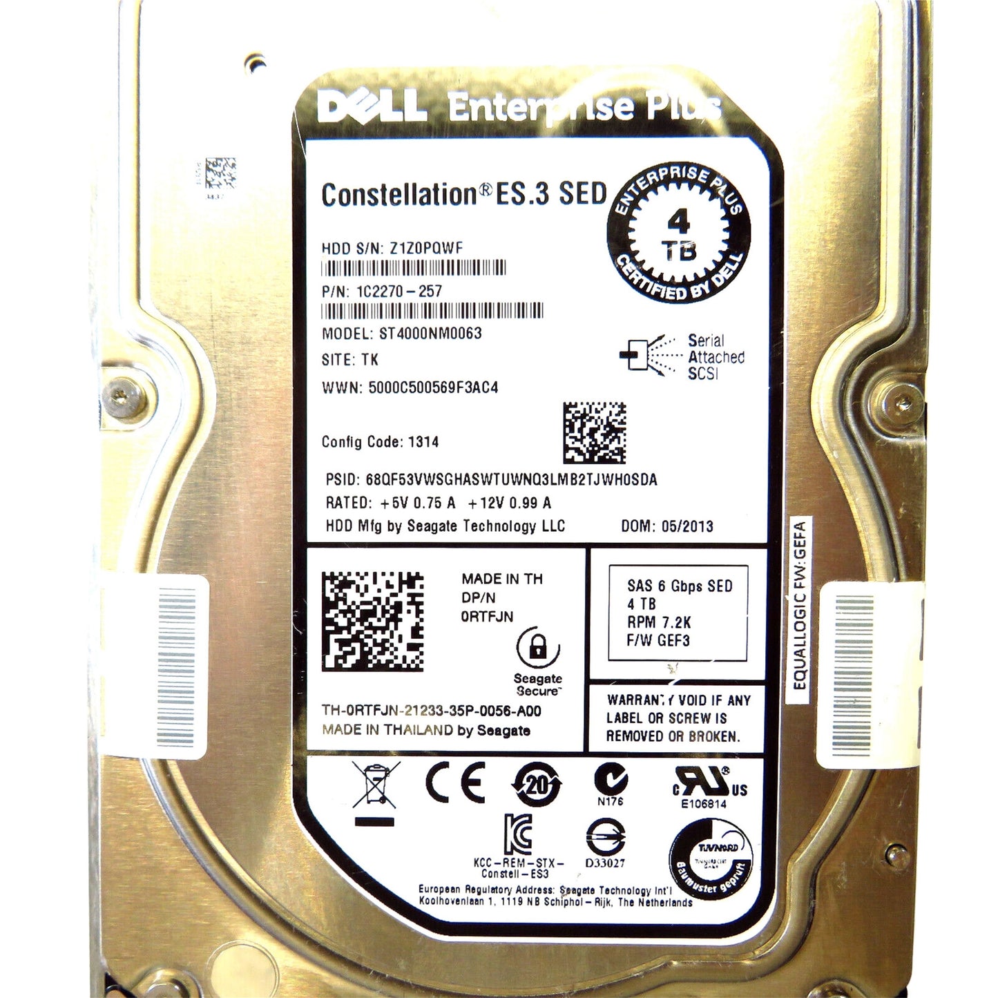 Dell RTFJN 3.5" 4TB 7200RPM SAS 6Gb/s Hard Disk Drive (HDD), Silver (Refurbished)