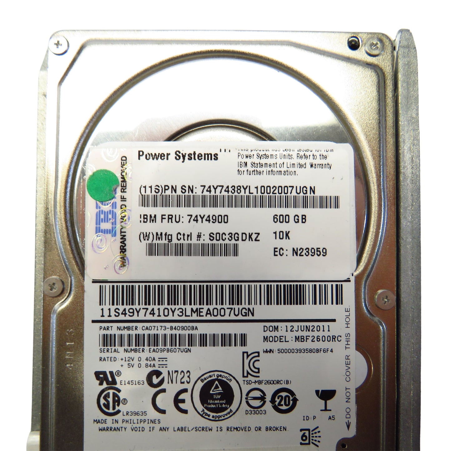 IBM 74Y4900 19A3 600GB 10K RPM 2.5" SAS 6Gbps HDD Hard Drive (Refurbished)