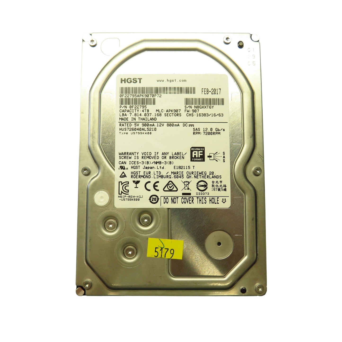 HGST 0F22795 HUS726040AL5210 4TB 3.5" SAS 12Gbps 7.2K RPM HDD Hard Drive (Refurbished)
