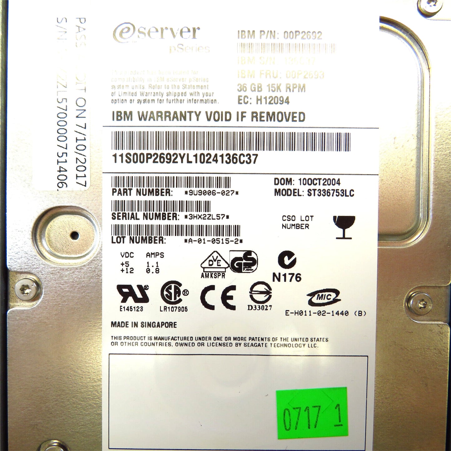 IBM 00P2693 3.5" 36GB 15000RPM SCSI Hard Disk Drive (HDD), Silver (Refurbished)