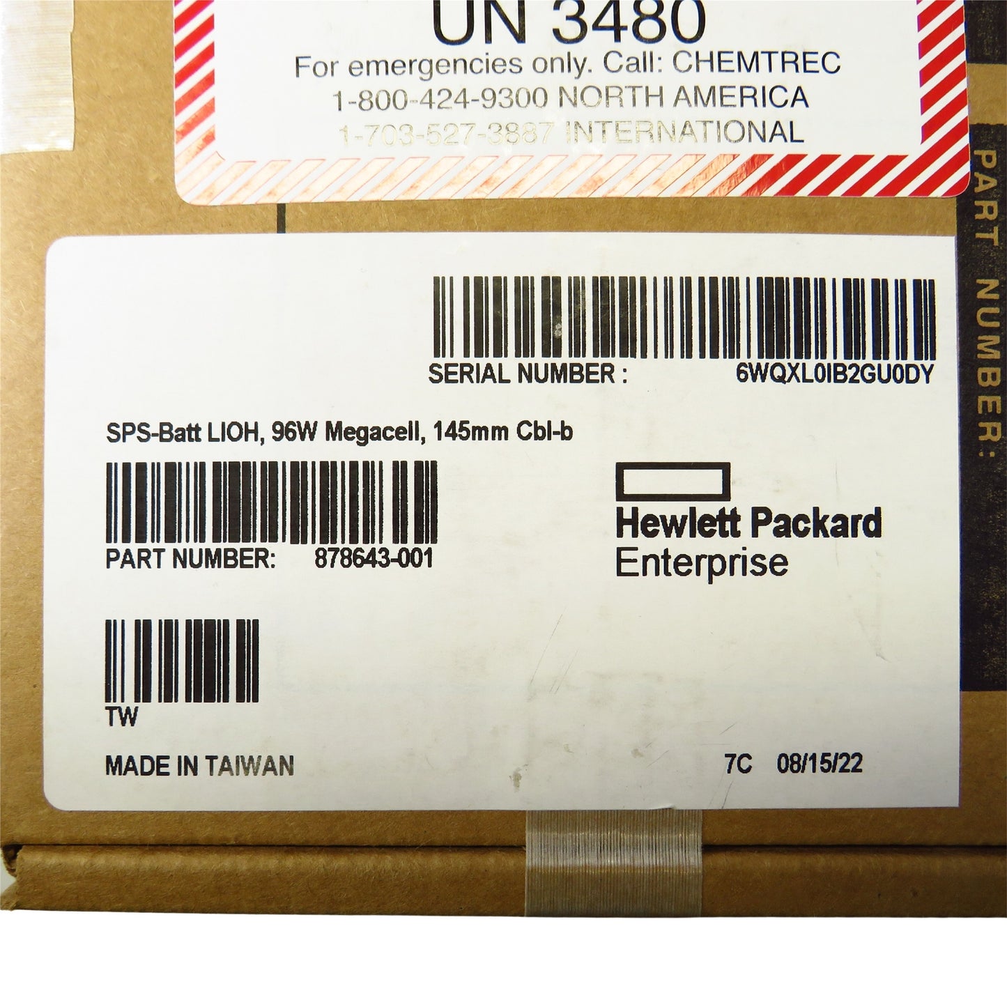 HPE 878643-001 SPS-Batt 96W Megacell 145mm Cbl-b Smart Storage Battery