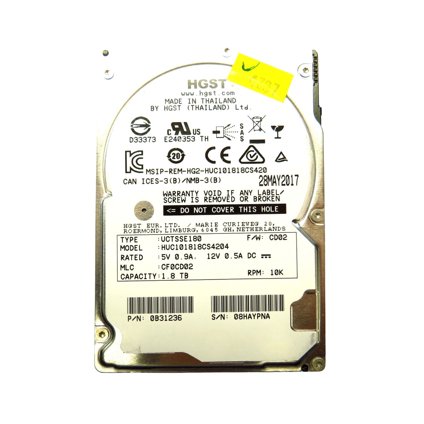 HGST 0B31236 2.5" 1.8TB 10000RPM SAS 12Gb/s Hard Disk Drive (HDD), Silver (Refurbished)