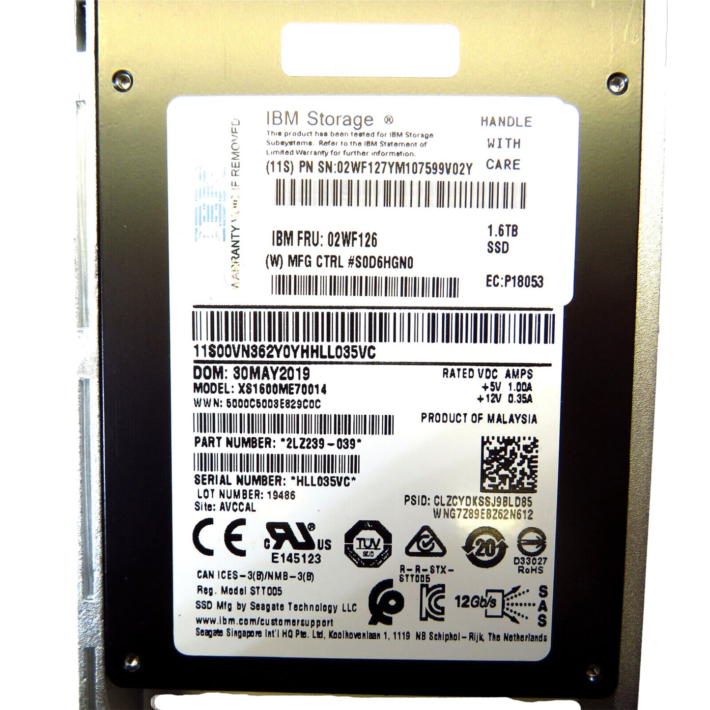 IBM 02WF126 1.6TB 2.5" SAS 12Gbps Server SSD Solid State Drive (Refurbished)