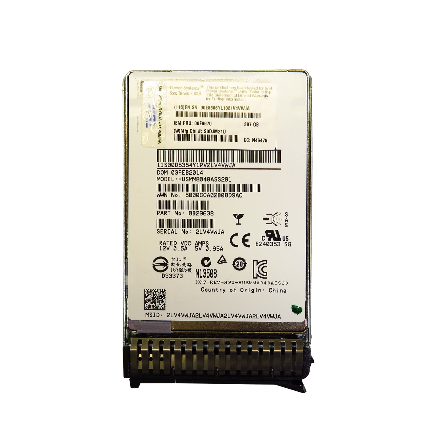 IBM 00E8670 59E6 387GB 2.5" SAS 12Gbps SFF SSD Solid State Drive (Refurbished)