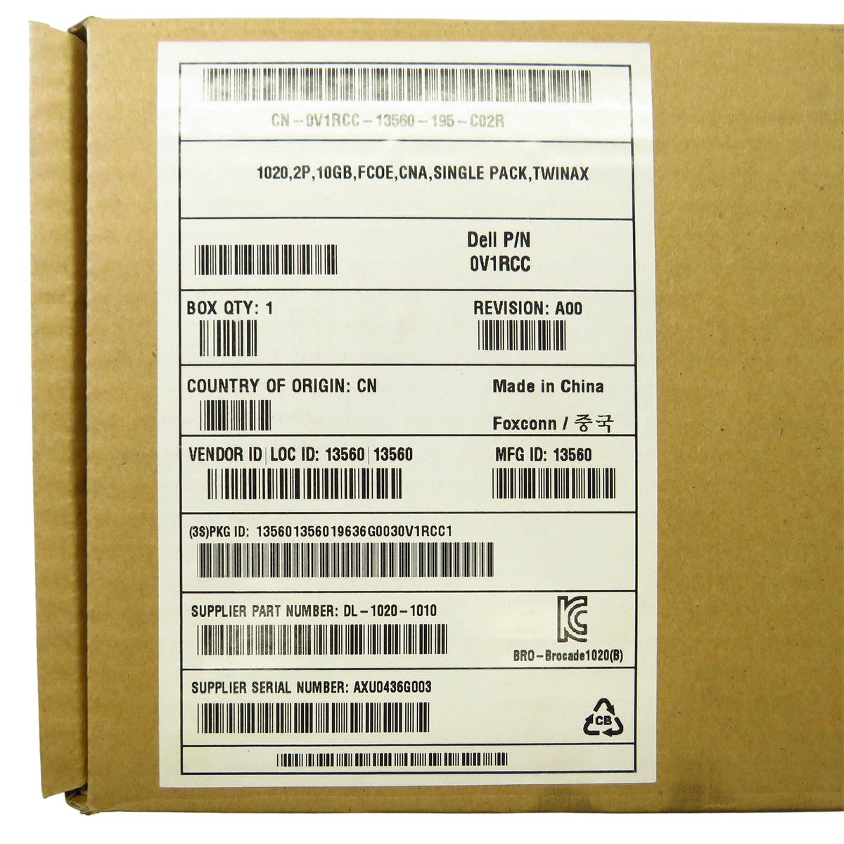 Dell V1RCC 1020 2 Port 10GB FCoE Twinax CNA PCIe Adapter Card (Refurbished)