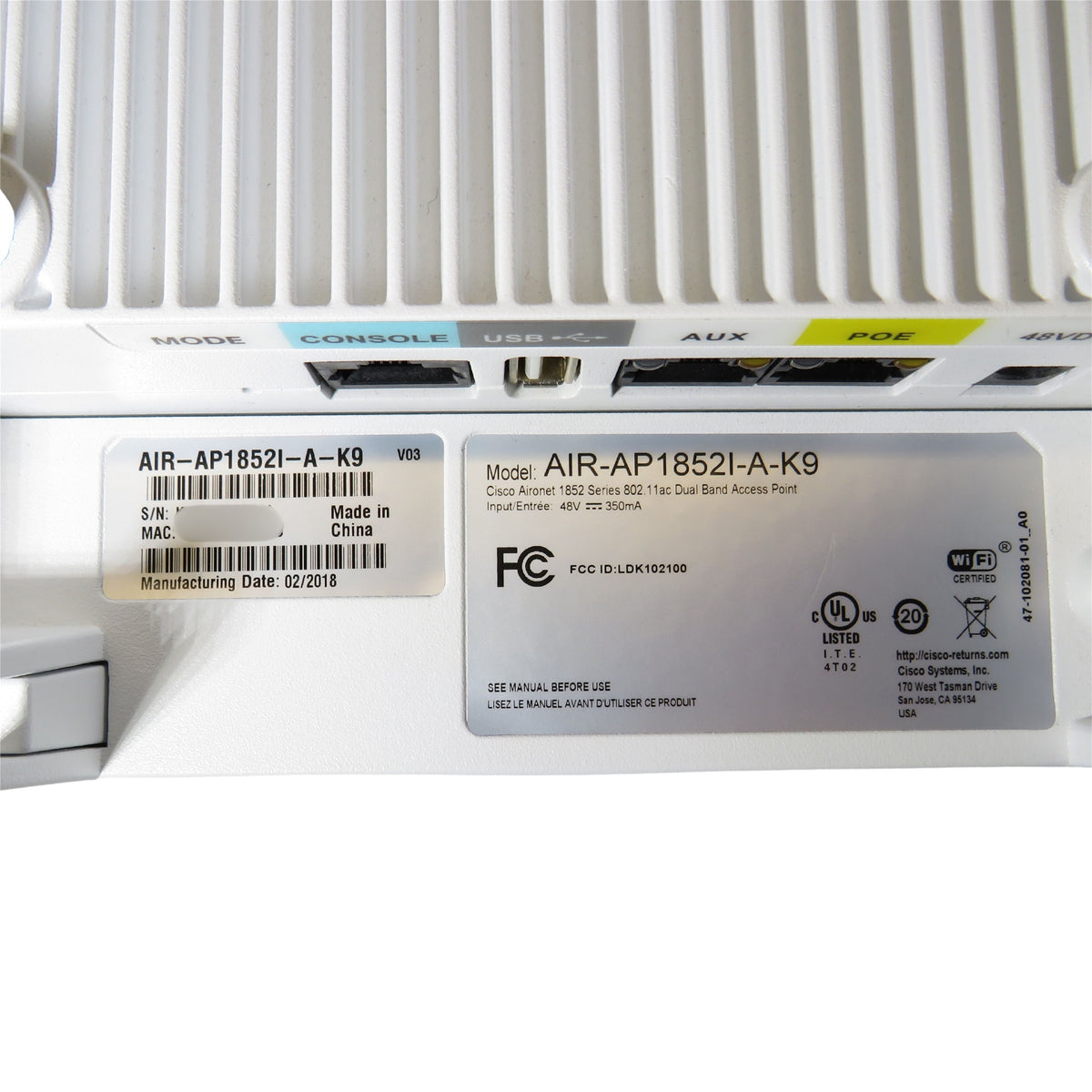 Cisco AIR-AP1852I-A-K9 Aironet 1852 Series Dual Band Access Point (Refurbished)