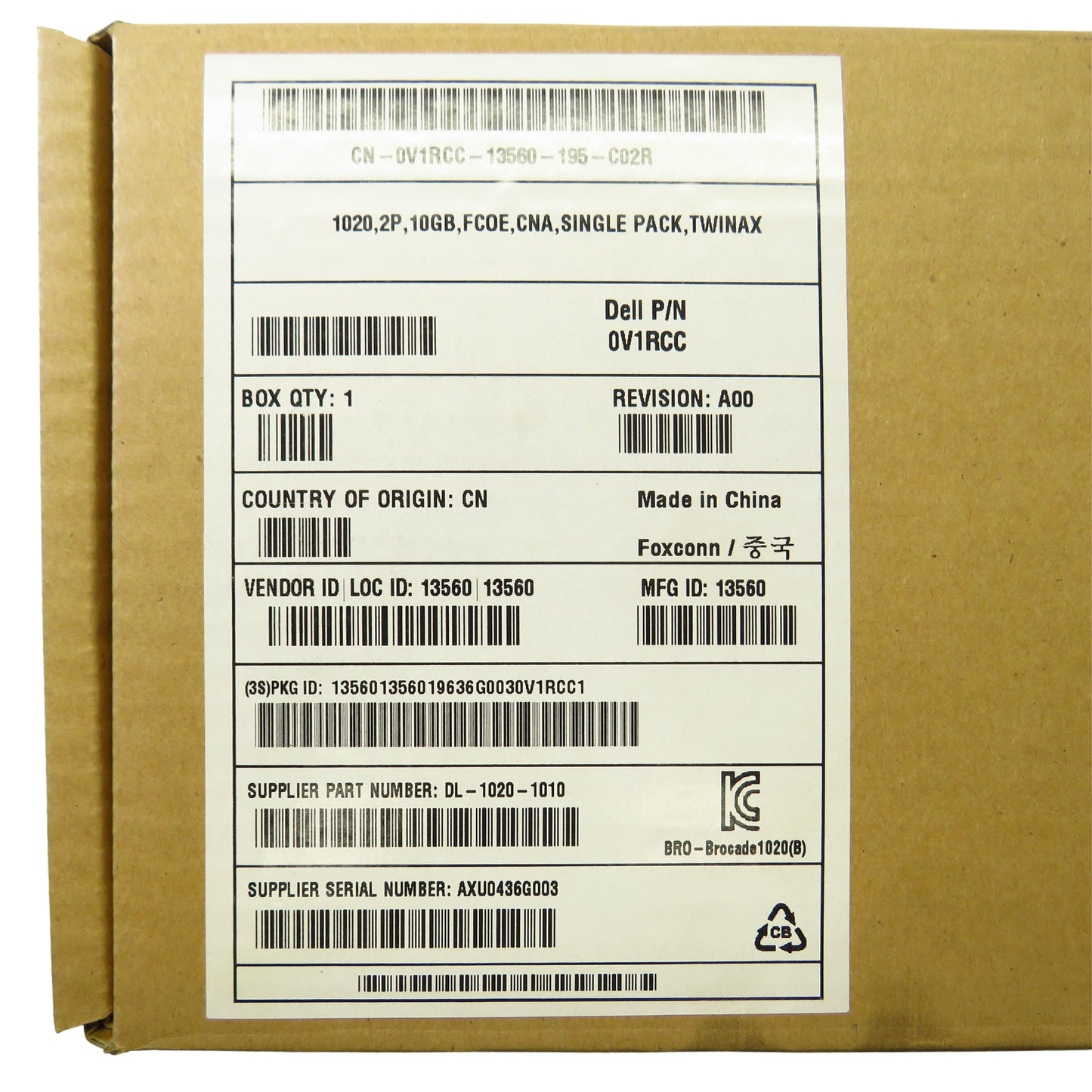 Dell V1RCC 1020 2 Port 10GB FCoE Twinax CNA PCIe Adapter Card (Refurbished)