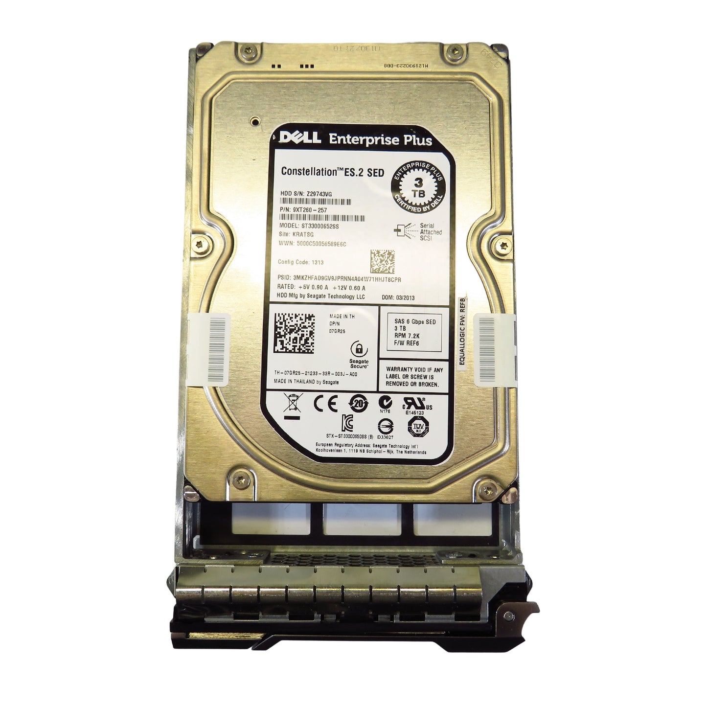 EqualLogic 7GR25 3TB 7.2K RPM 3.5" SAS 6Gbps LFF SED HDD Hard Drive (Refurbished)