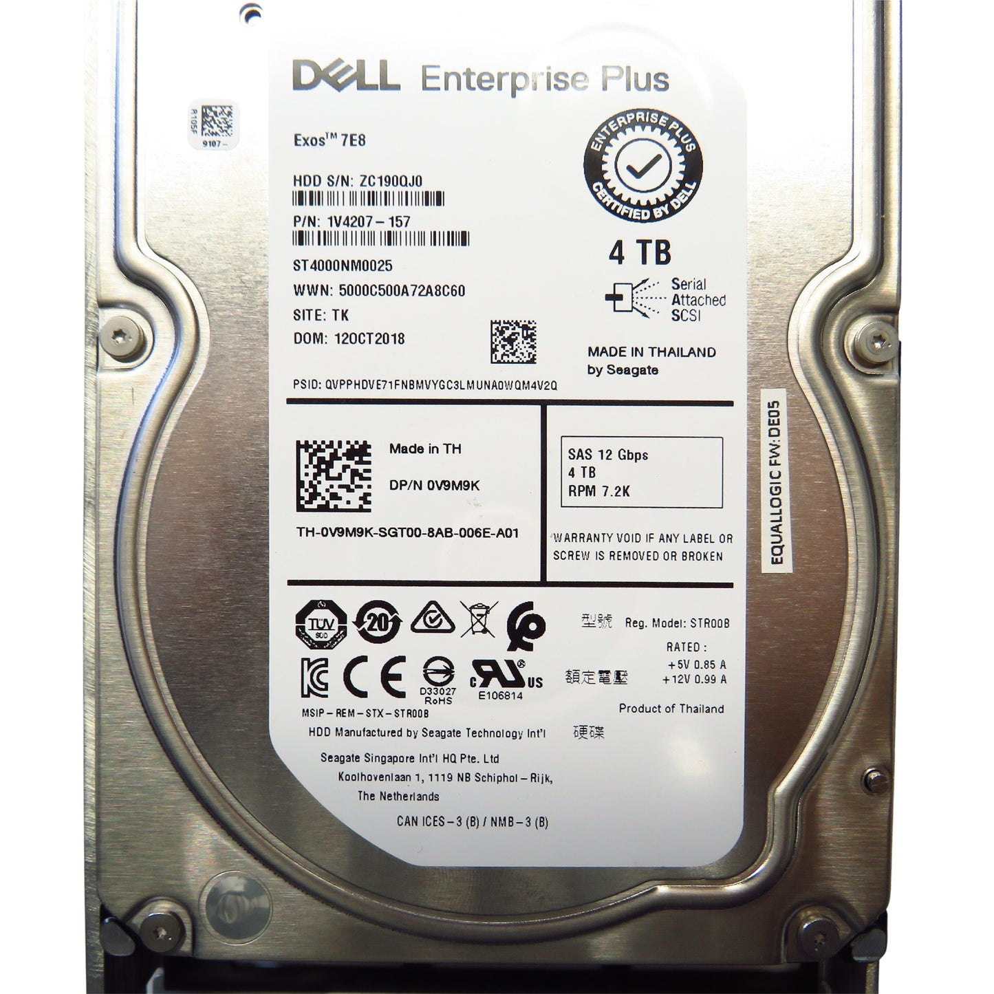 Dell EqualLogic 4TB V9M9K 7.2K RPM 3.5" SAS 12Gbps HDD Hard Drive (Refurbished)