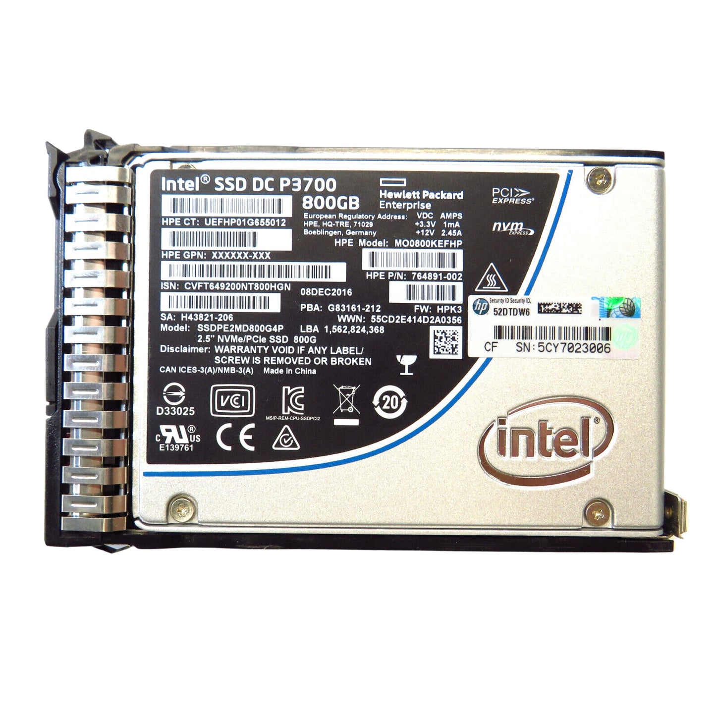 HPE 765060-001 764891-002 800GB 2.5" NVMe/PCIe SC2 PLP SSD Solid State Drive (Refurbished)