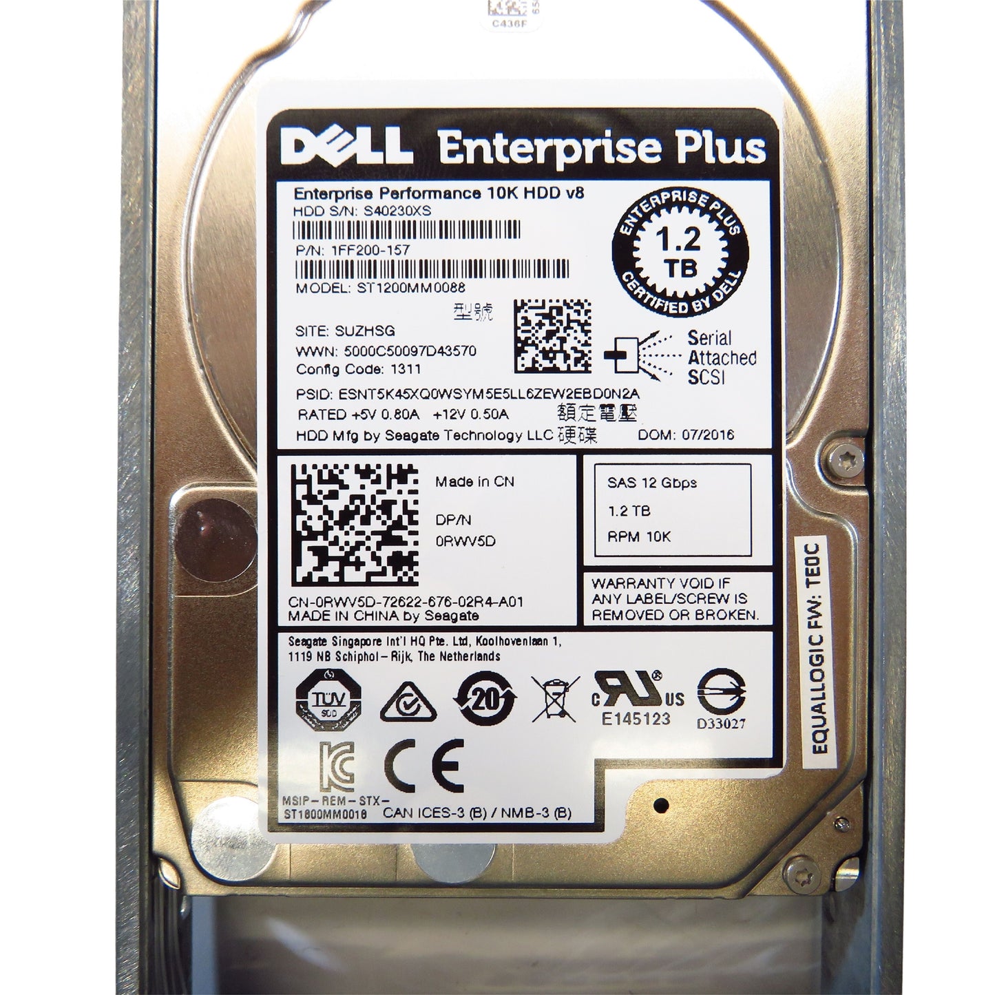 Dell EqualLogic RWV5D 1.2TB 10K RPM 2.5" SAS 12Gbps HDD Hard Drive (Refurbished)