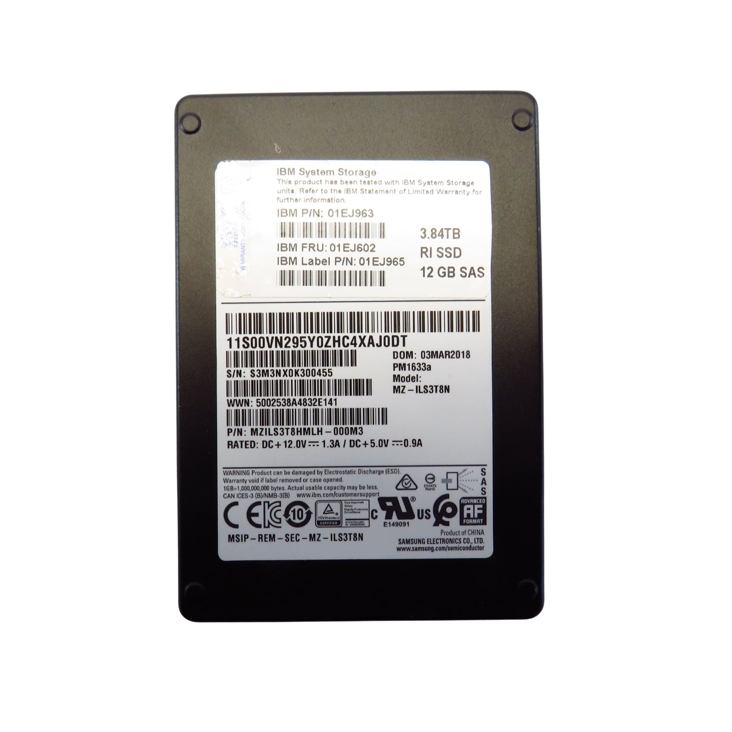 Samsung MZ-ILS3T8N PM1633a 3.8TB 2.5" SAS 12Gbps SSD Solid State Drive (Refurbished)