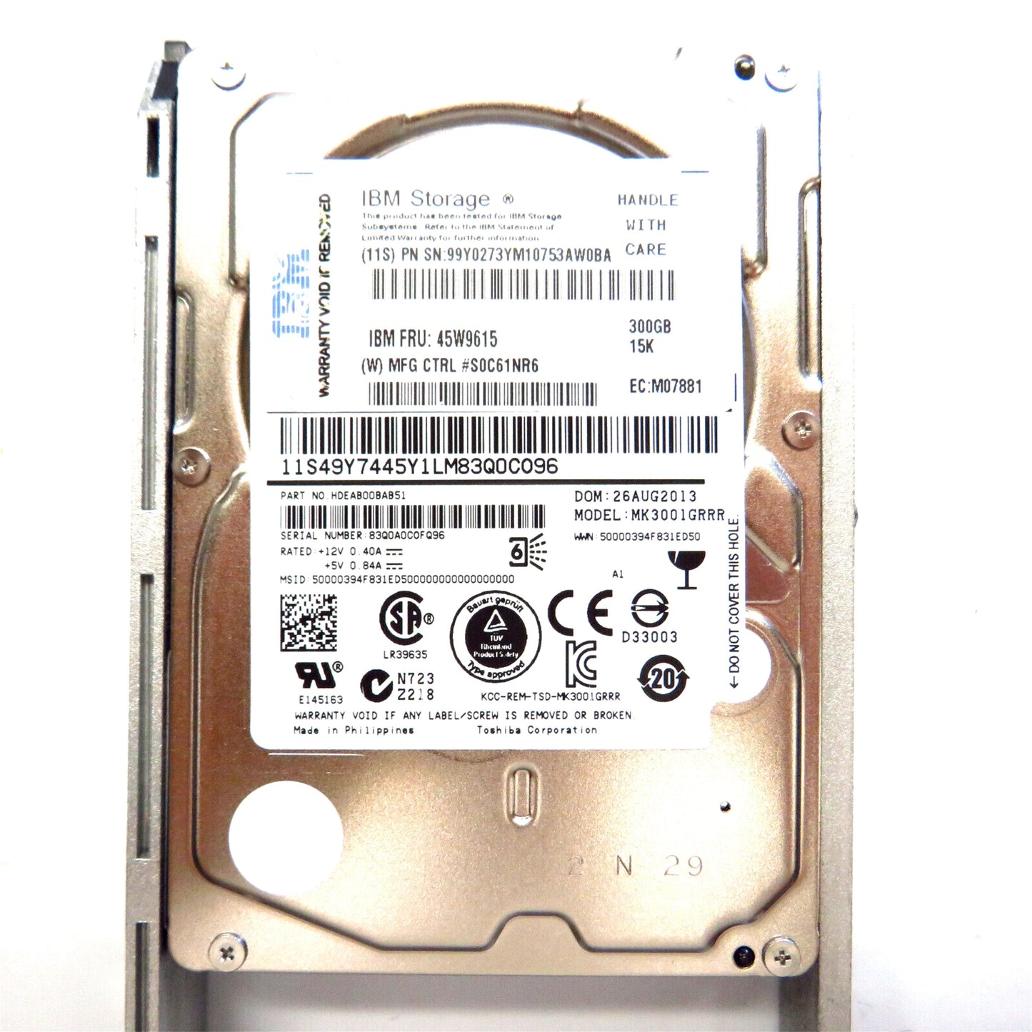 IBM 45W9615 2.5" 300GB 15000RPM SAS 6Gb/s Hard Disk Drive (HDD), Silver (Refurbished)