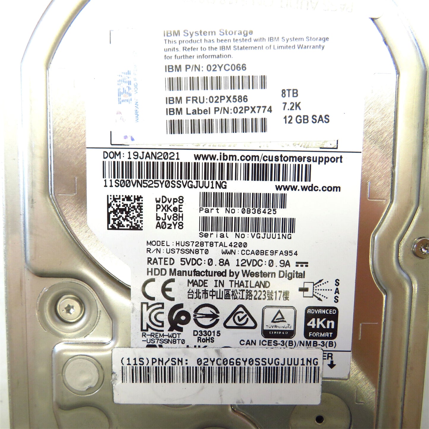 IBM 02PX586 3.5" 8TB 7200RPM SAS 12Gb/s Hard Disk Drive (HDD), Silver (Refurbished)