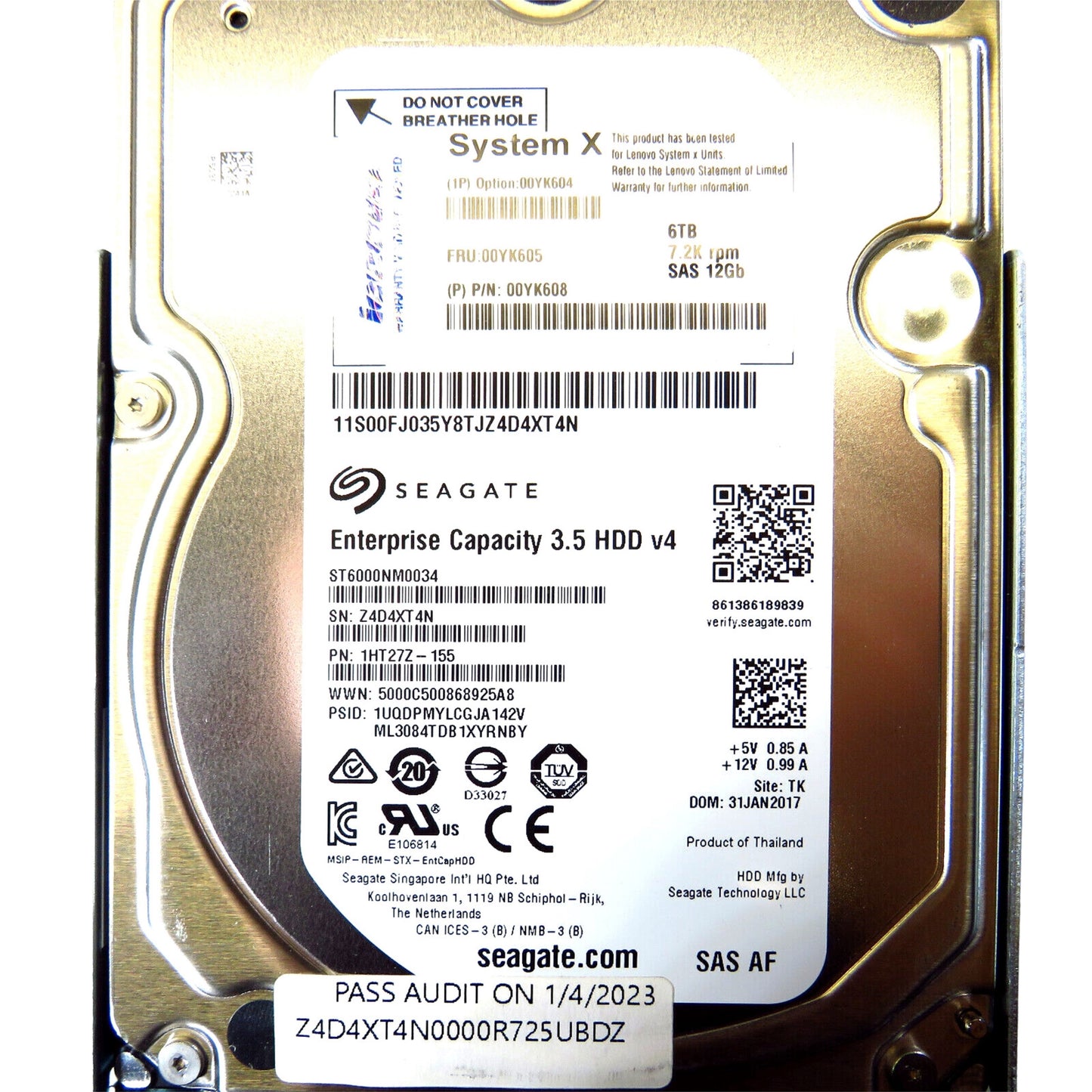 Lenovo 00YK605 3.5" 6TB 7200RPM SAS 12Gb/s Hard Disk Drive (HDD), Silver (Refurbished)