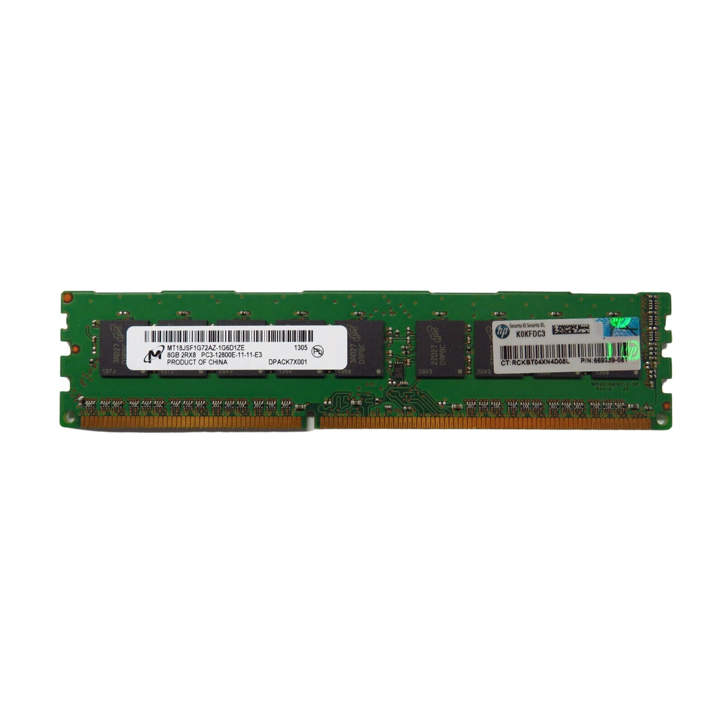 HP 669239-081 8GB 2Rx8 PC3-12800E DDR3 1600MHz UDIMM Server Memory (Refurbished)