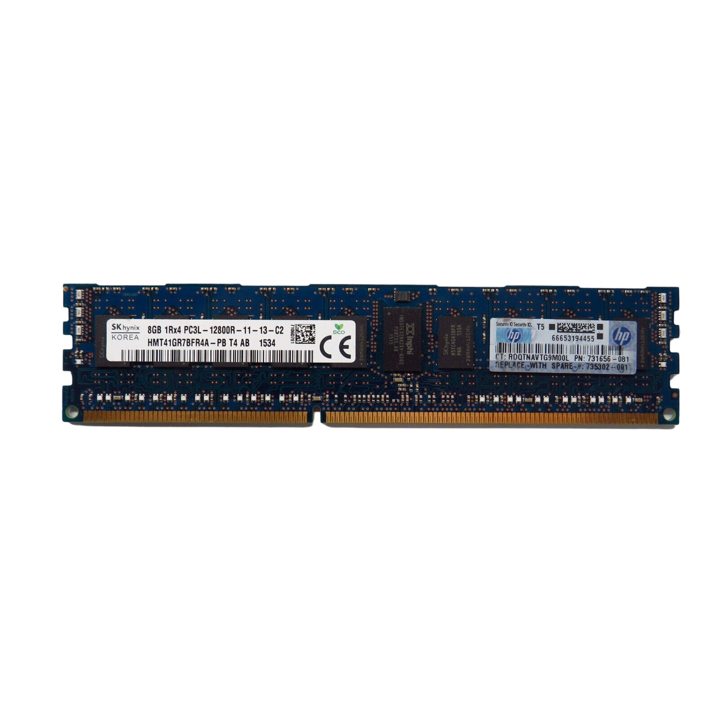 HP 731656-081 735302-001 8GB 1Rx4 PC3L-12800R 1600MHz DDR3 ECC Server Memory (Refurbished)