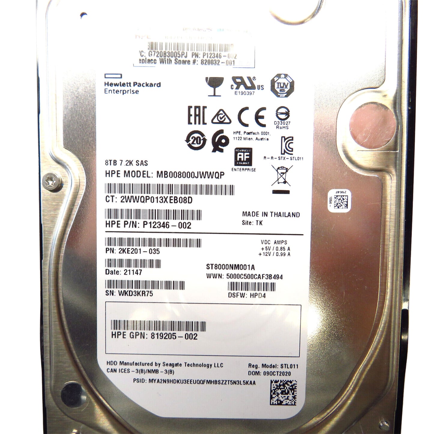 HP 820032-001 3.5" 8TB 7200RPM SAS 12Gb/s Hard Disk Drive (HDD), Silver (Refurbished)