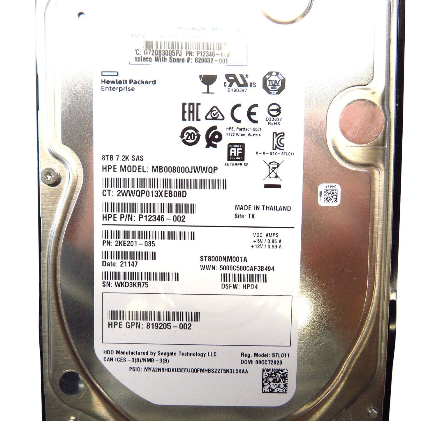 HP 820032-001 3.5" 8TB 7200RPM SAS 12Gb/s Hard Disk Drive (HDD), Silver (Refurbished)