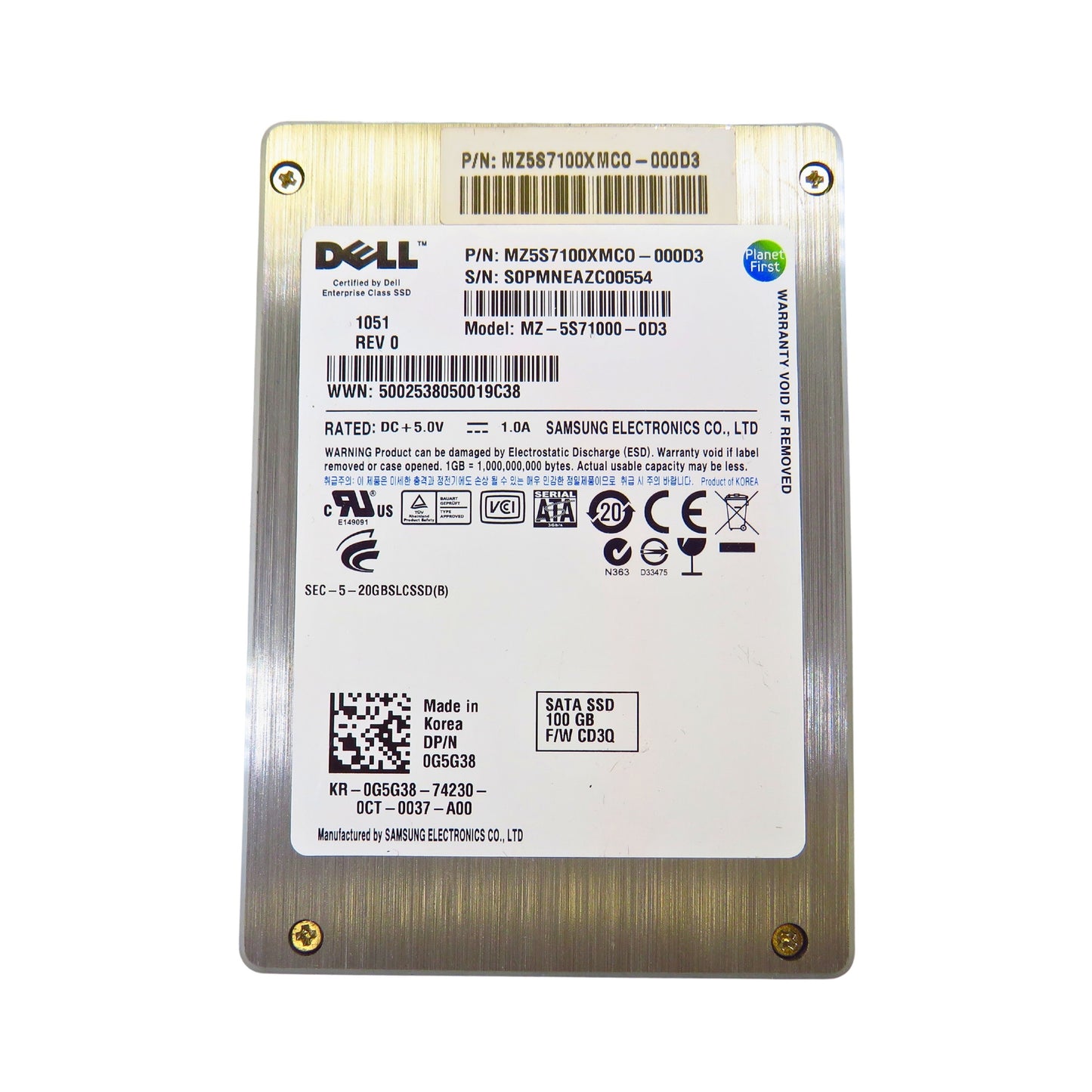 Dell G5G38 100GB 2.5" SATA 3Gbps SSD Solid State Drive (Refurbished)