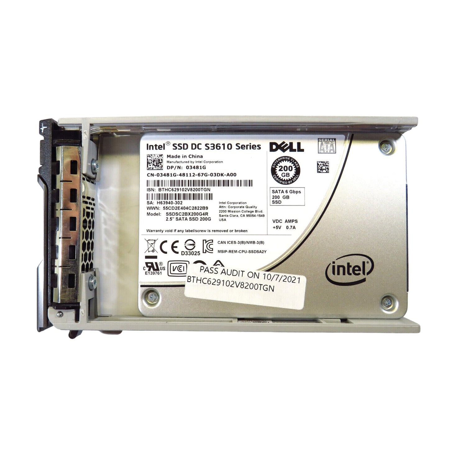 Dell 3481G DC S3610 200GB 2.5" SATA 6Gbps MLC SSD Solid State Drive w/ Tray (Refurbished)