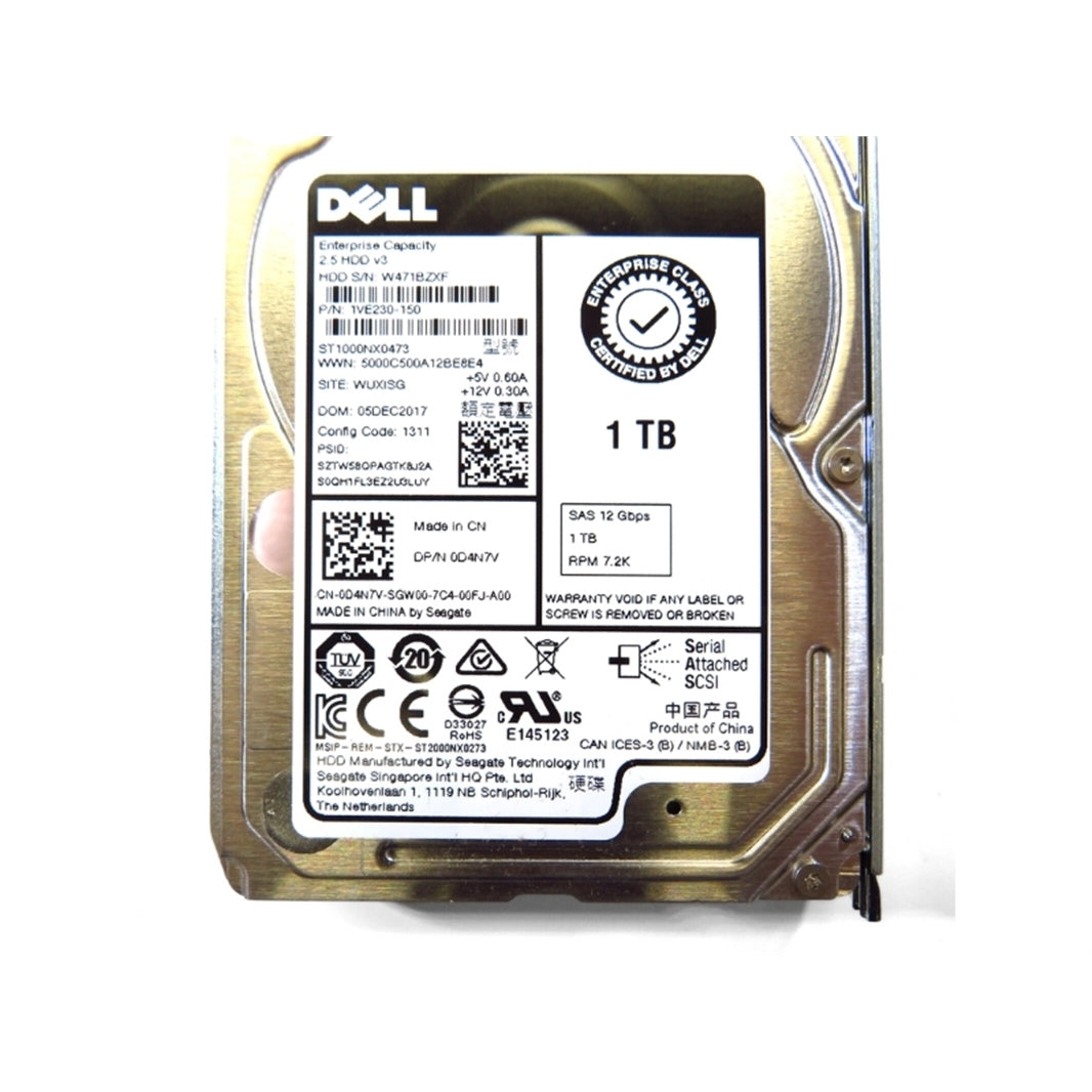 Dell D4N7V 2.5" 1TB 7200RPM SAS 12Gb/s Hard Disk Drive (HDD), Silver (Refurbished)