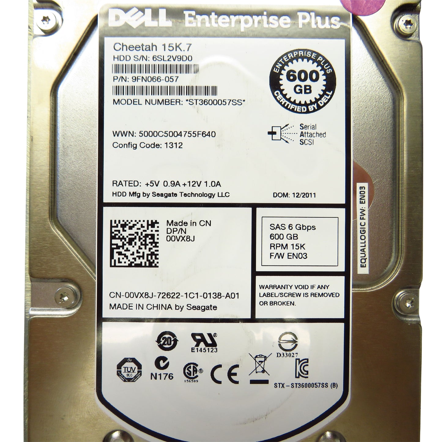 Dell EqualLogic 0VX8J 600GB 15K RPM 3.5" SAS 6Gbps HDD Hard Drive (Refurbished)