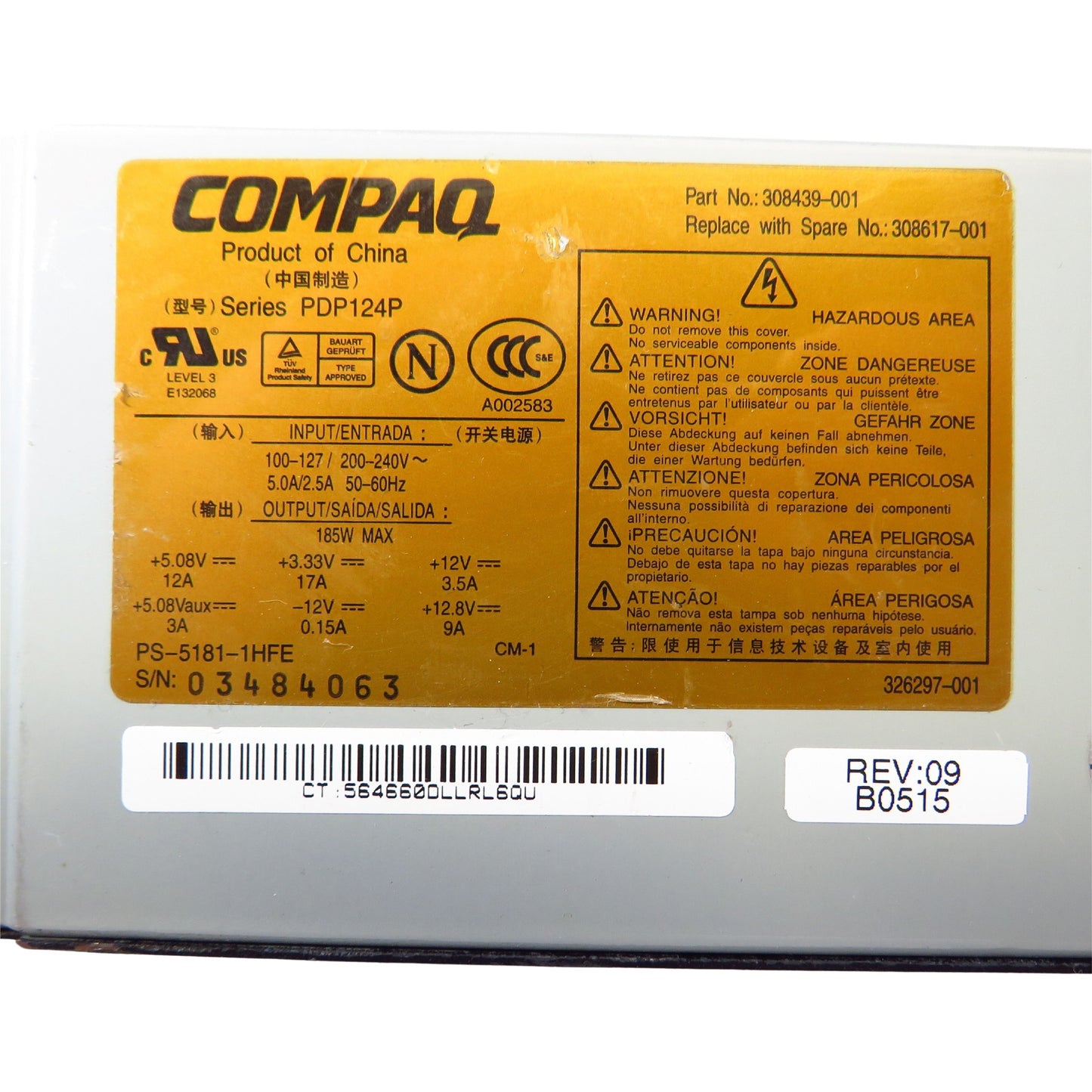 HP Compaq 308439-001 308617-001 185W RP5000 D530 PFC Power Supply (Refurbished)