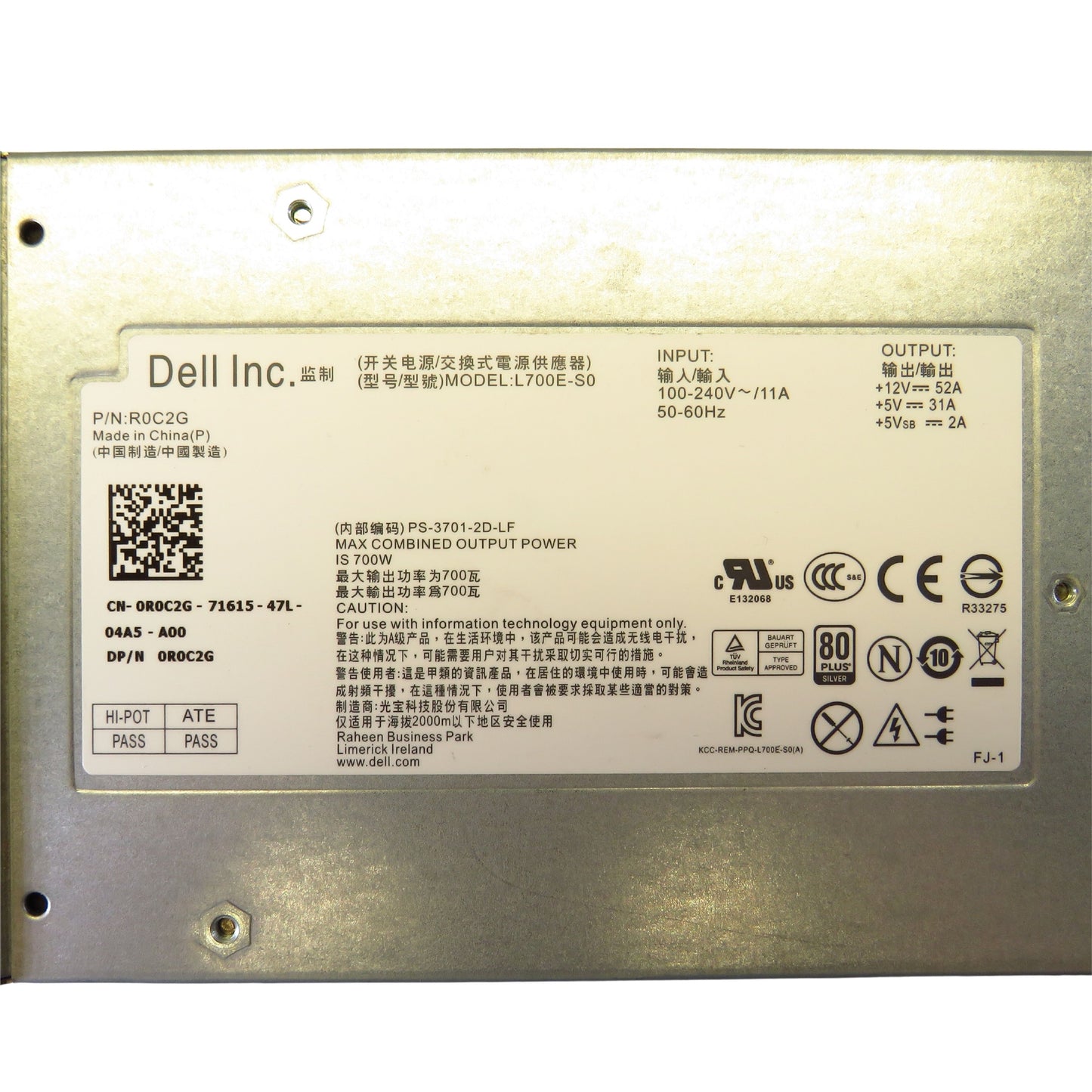 Dell Compellent R0C2G 700W SC200 SC220 Redundant Server Power Supply (Refurbished)