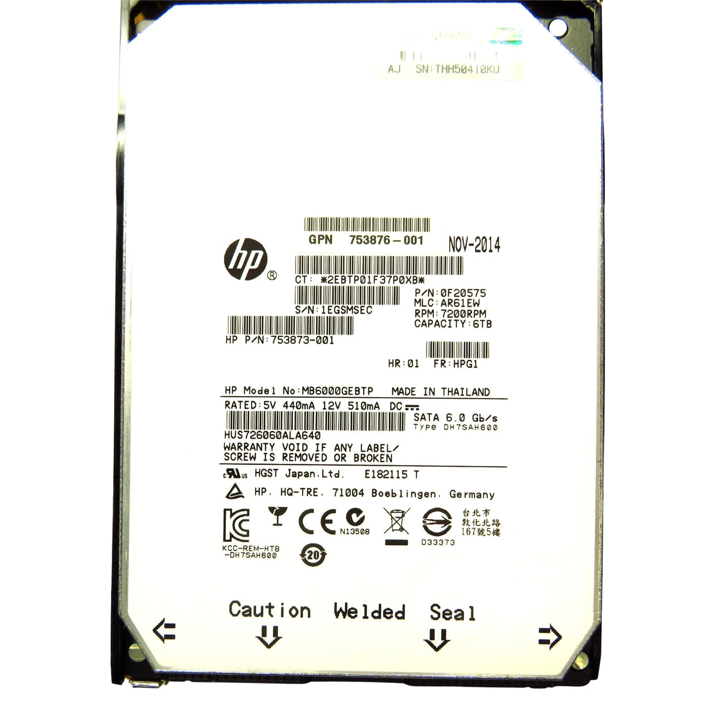 HP 761496-001 3.5" 6TB 7200RPM SATA III Hard Disk Drive (HDD), Silver (Refurbished)