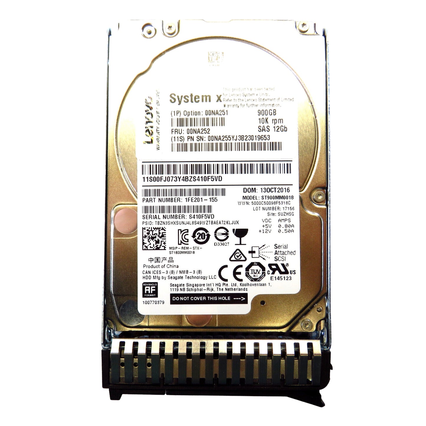 Lenovo 00NA251 2.5" 900GB 10000RPM SAS 12Gb/s Hard Disk Drive (HDD), Silver (Refurbished)