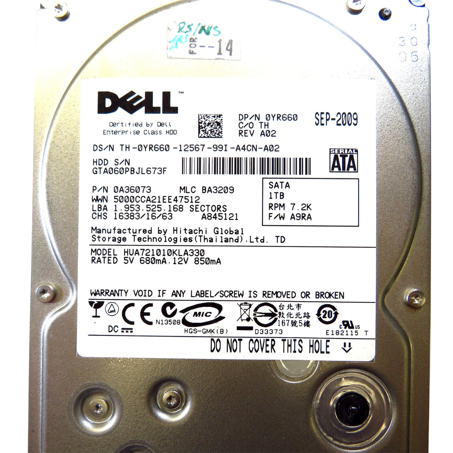 Dell YR660 3.5" 1TB 7200RPM SATA II Hard Disk Drive (HDD), Silver (Refurbished)