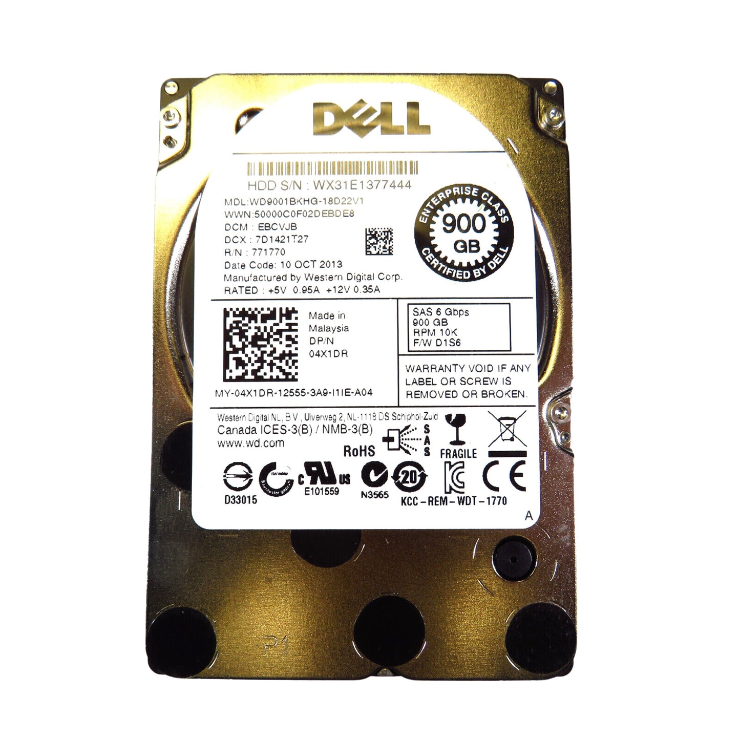 Dell 4X1DR 2.5" 900GB 10000RPM SAS 6Gb/s Hard Disk Drive (HDD), Silver (Refurbished)