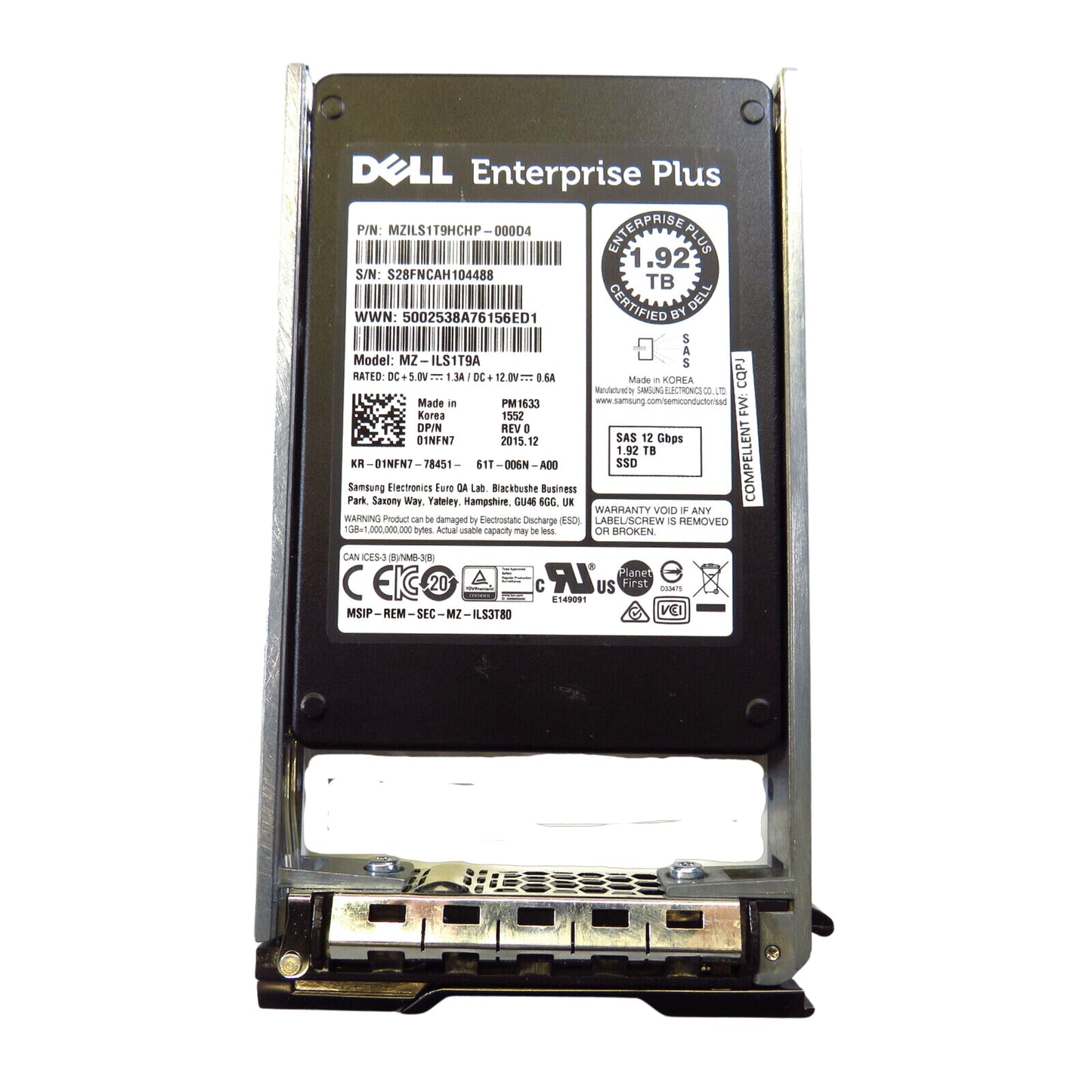 Dell Compellent 1NFN7 1.92TB 2.5" SAS 12Gbps SSD Solid State Drive (Refurbished)