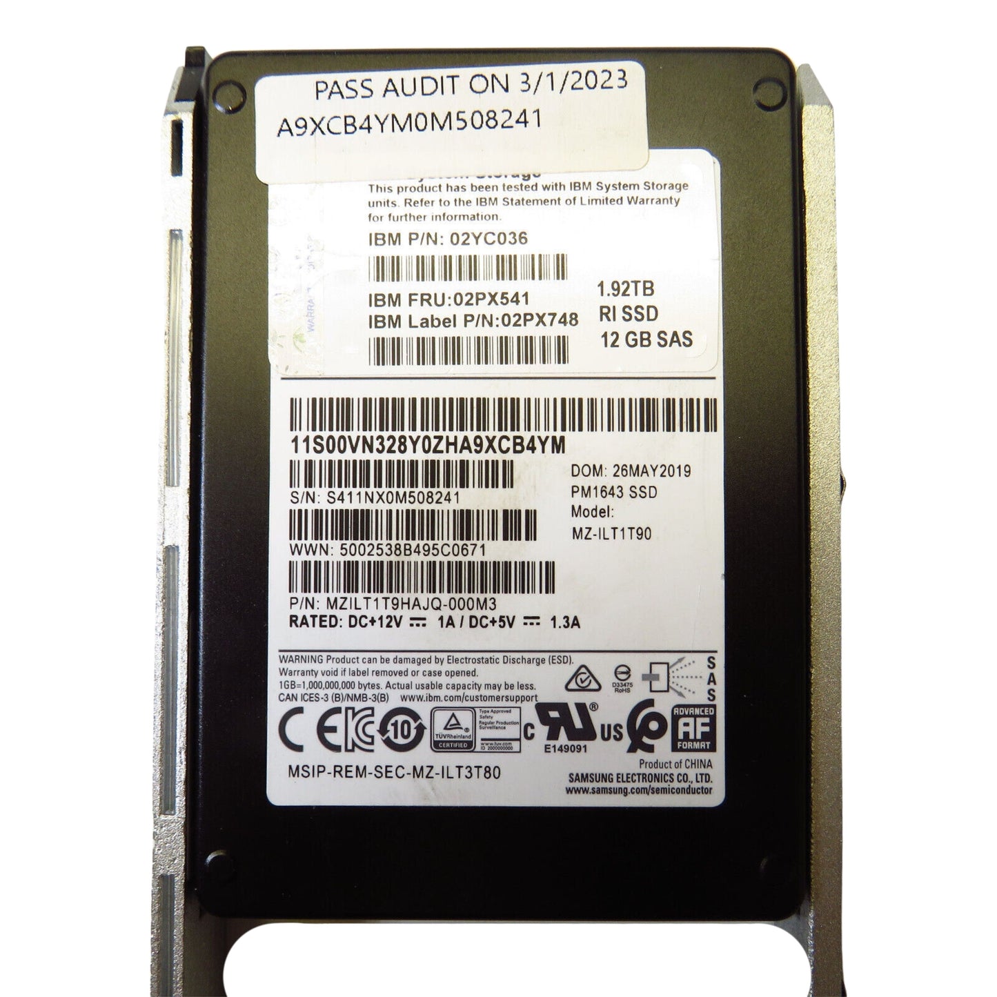 IBM 02PX541 02YC036 PM1643 1.92TB 2.5" SAS 12Gbps RI SSD Solid State Drive (Refurbished)