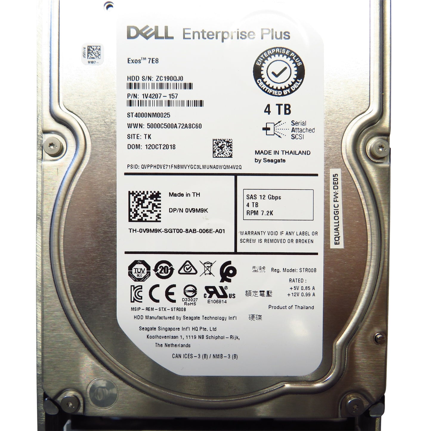 Dell EqualLogic V9M9K 4TB 7.2K RPM 3.5" SAS 12Gbps HDD Hard Drive (Refurbished)