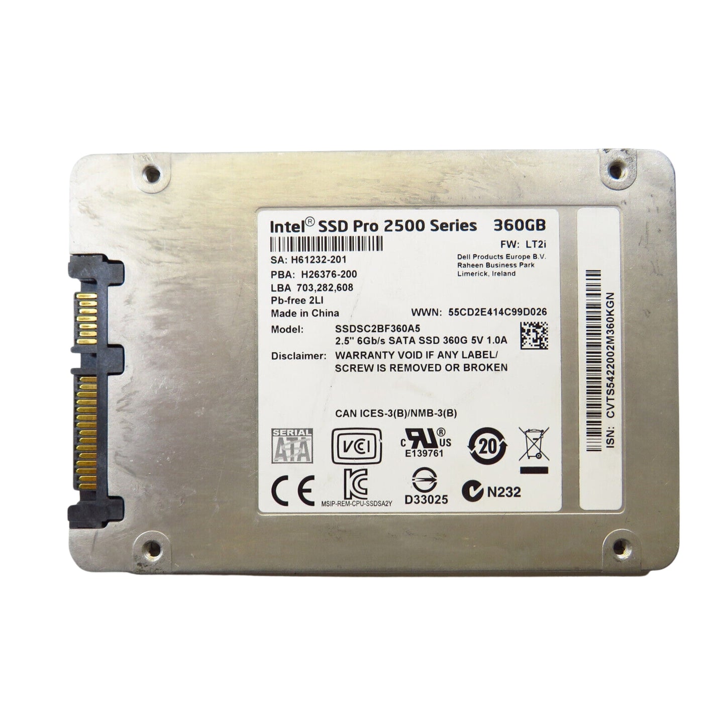 Dell GHDD8 SSDSC2BF360A5 360GB 2.5" SATA 6Gbps Pro 2500 SSD Solid State Drive (Refurbished)